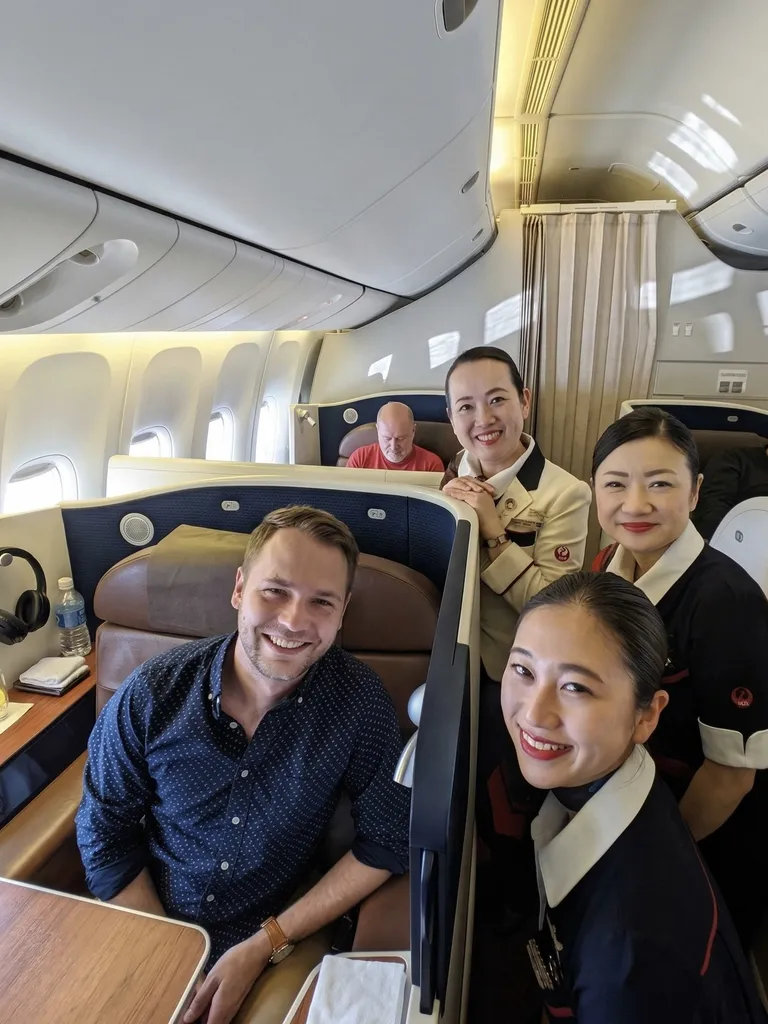 Kyle on a premium flight