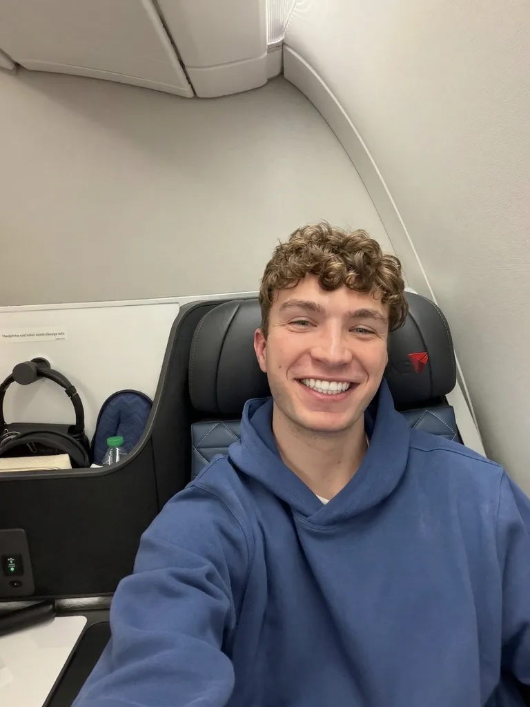 Kyle on a premium flight