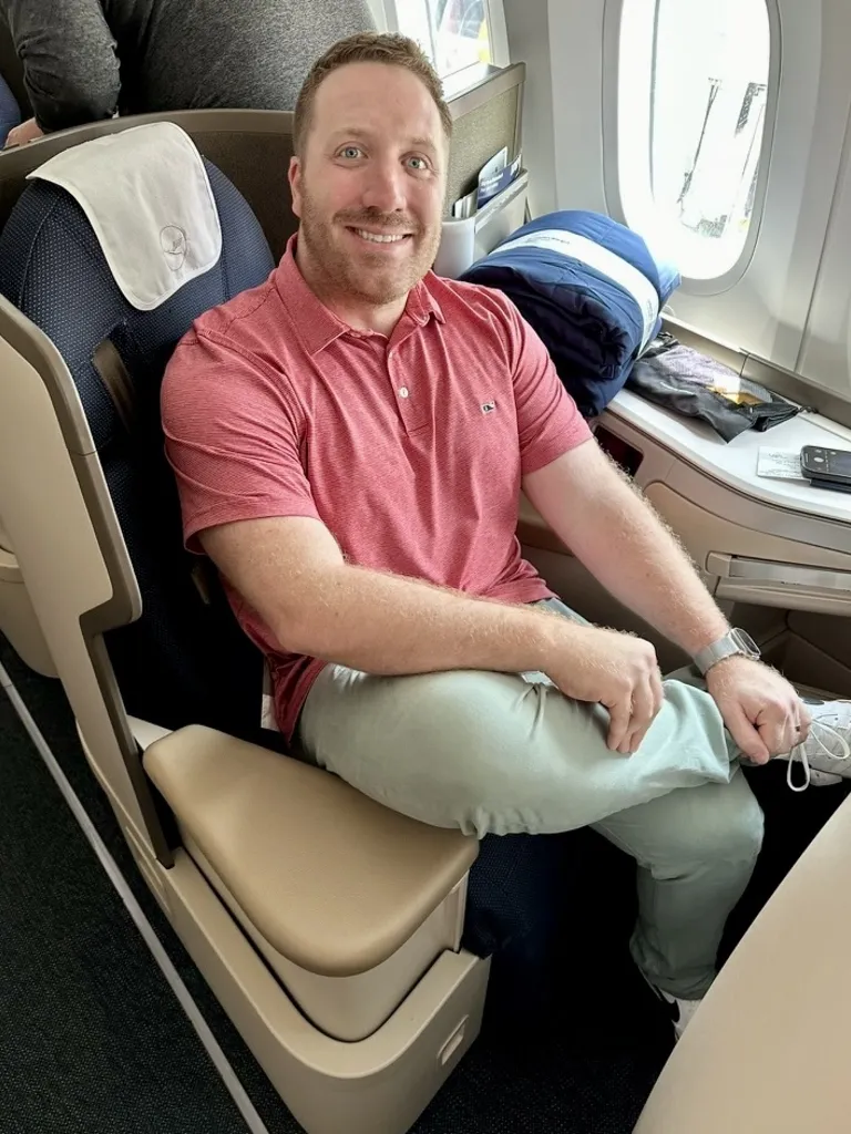 Nick on a premium flight