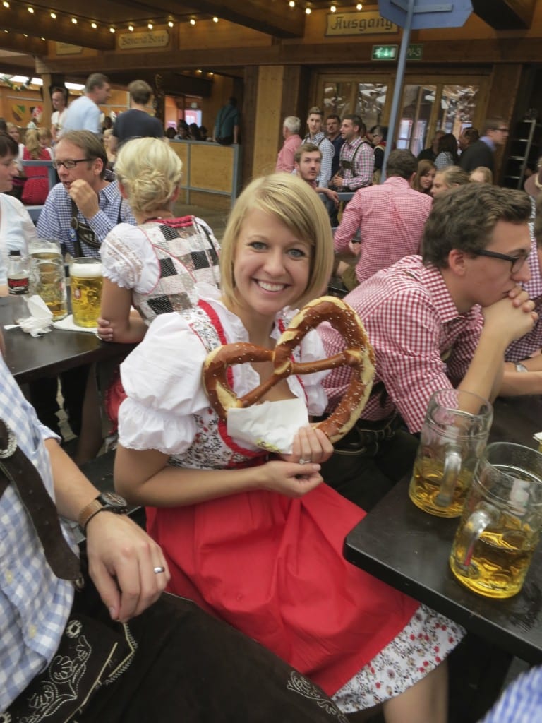 Enjoying a Pretzel and beer at Oktoberfest 
