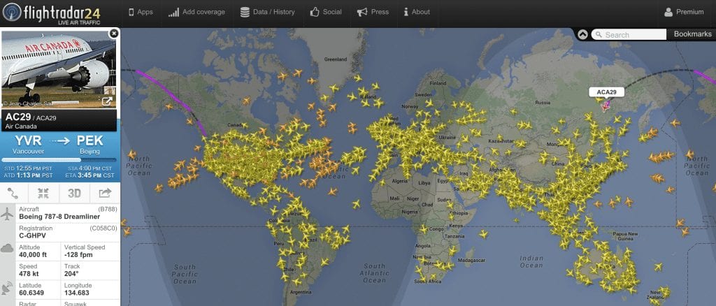 Flightradar24 Website Interface