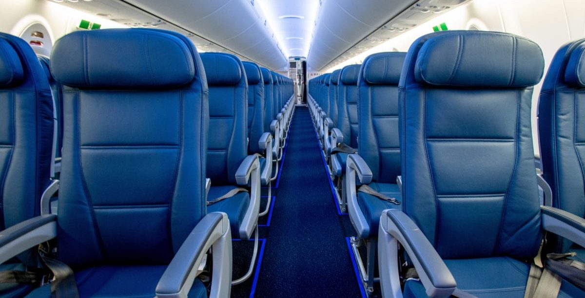 blue leather airplane seats