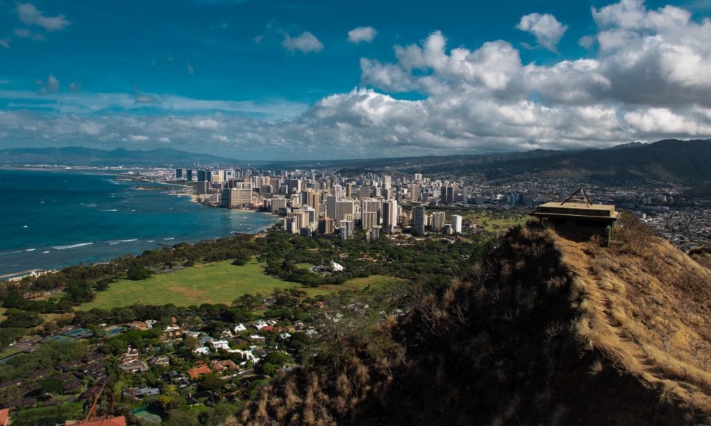 Thrifty Traveler's Guide to Oahu, Hawaii 3 A large body of water with Diamond Head in the background