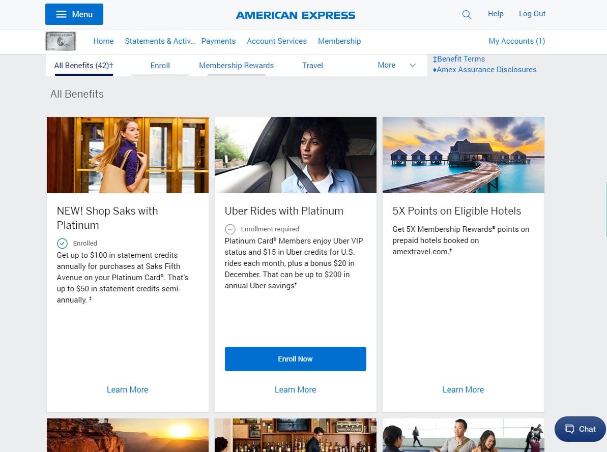 Amex Platinum annual fee benefits section