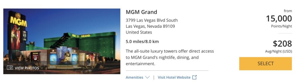 MGM grand points price