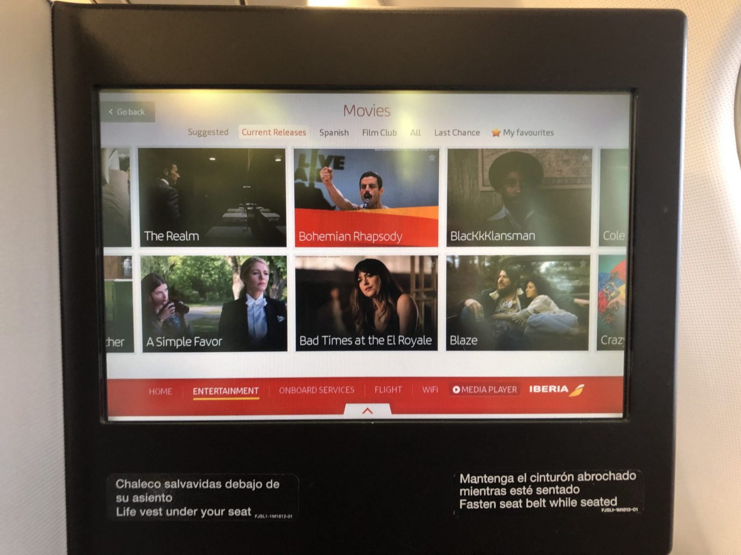 Iberia Business Class screen