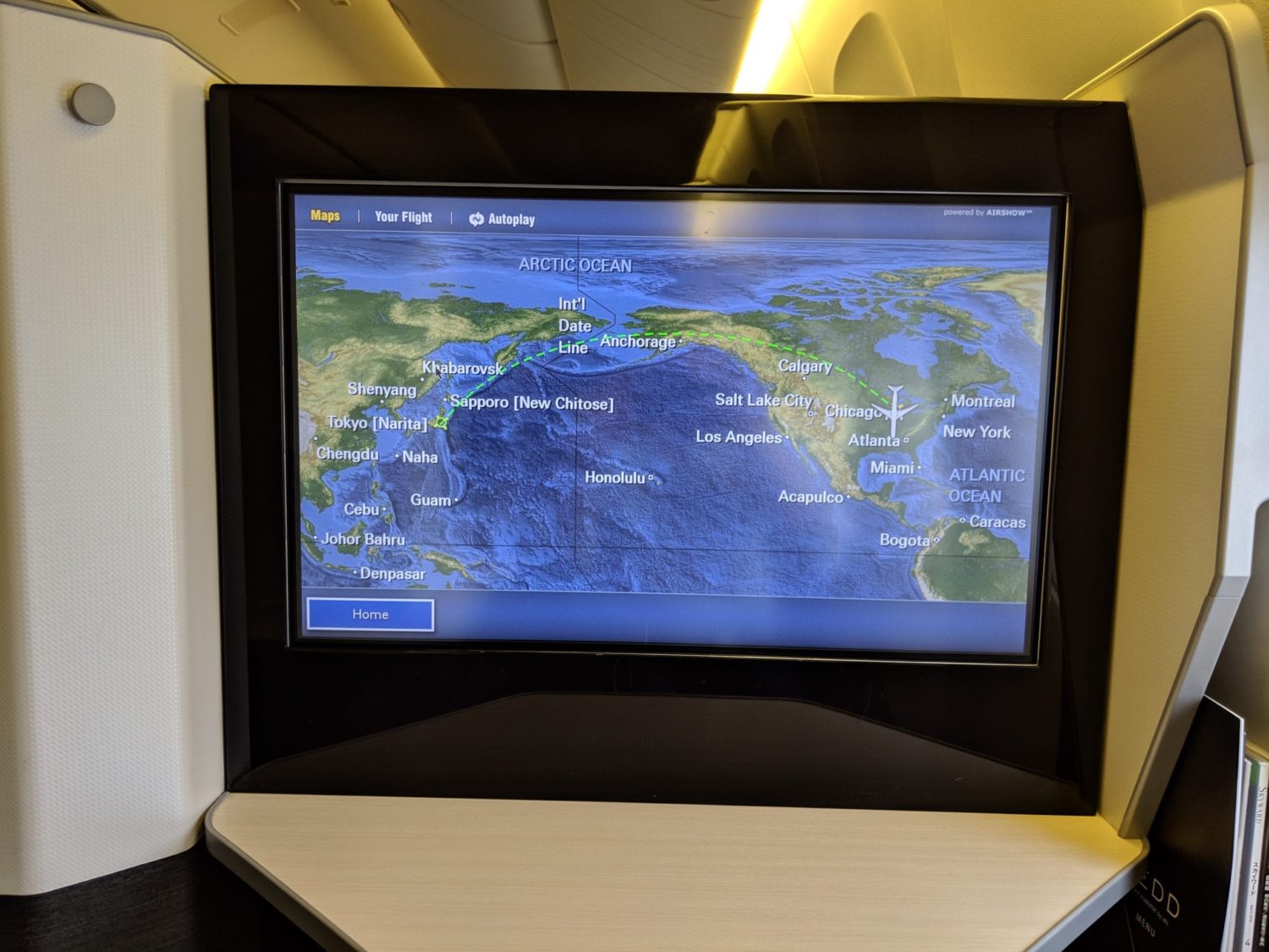 A map tracking a flight's progress from the U.S. to Japan