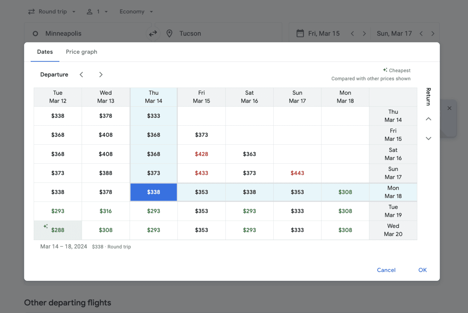 Google Flights date grid
