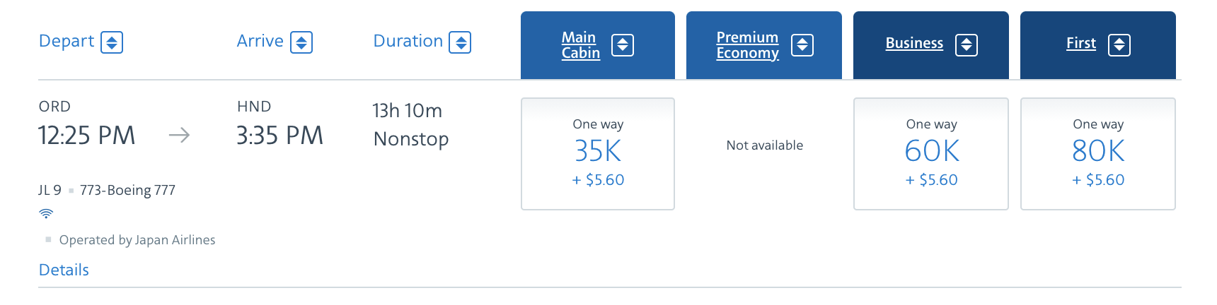 japan airlines business class booking