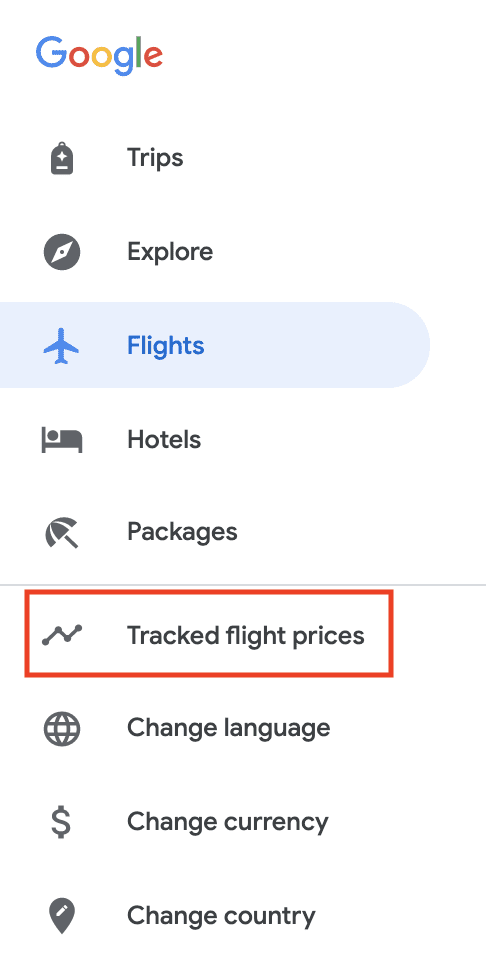 How to Use Google Flights Price Alerts as a Price Tracker 16 google flights menu with tracked flight prices selected