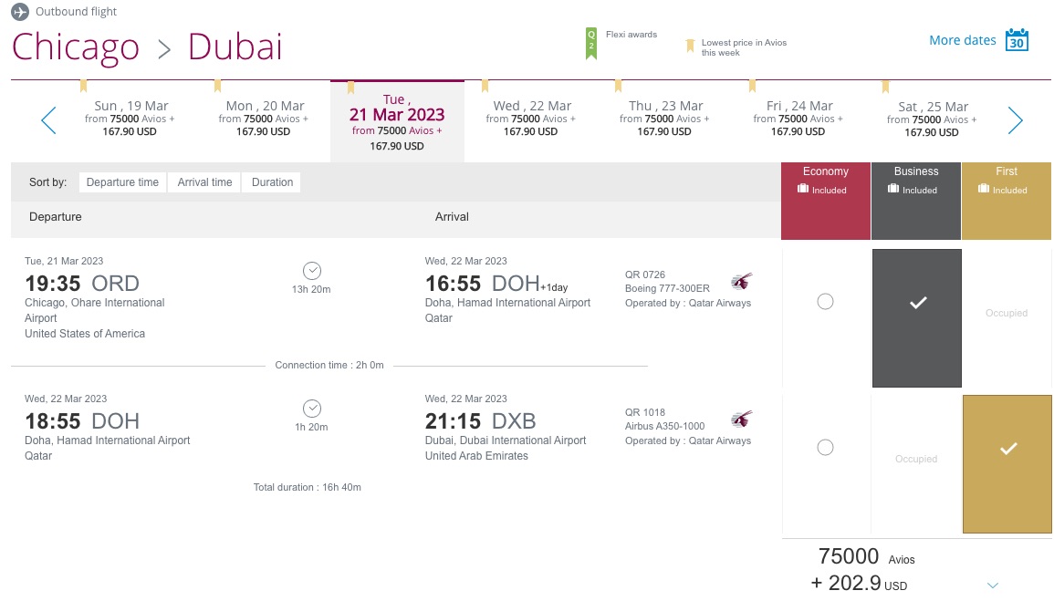 chicago to dubai example