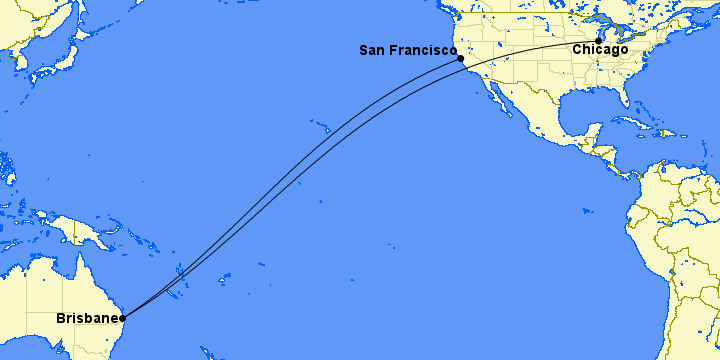 Qantas Will Fly to Brisbane, Australia from Chicago and San Francisco 1 map