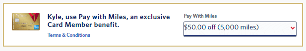 delta pay with miles for $50 off by using 5,000 miles