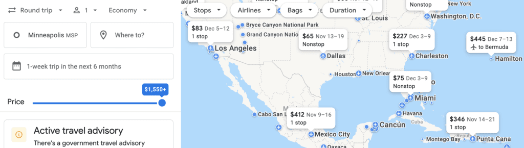google flights explore
