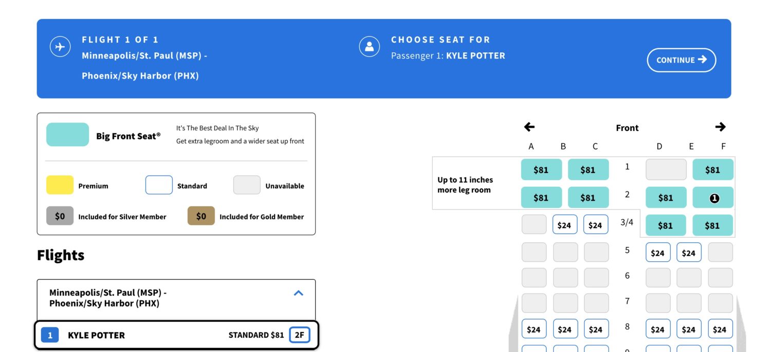 spirit big front seat receipt
