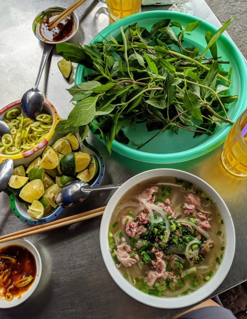 A bowl of food on a table