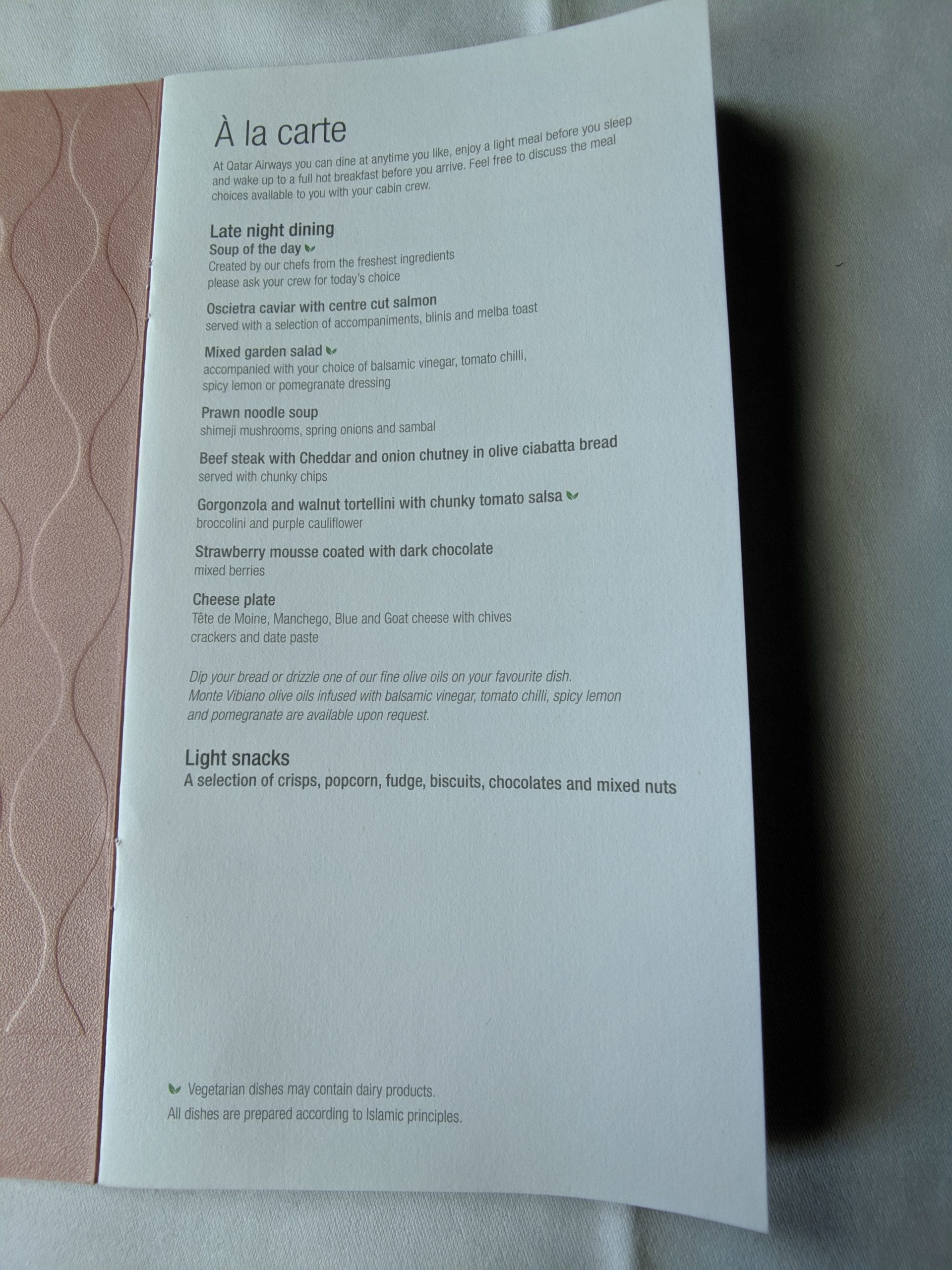 qatar airways first class menu