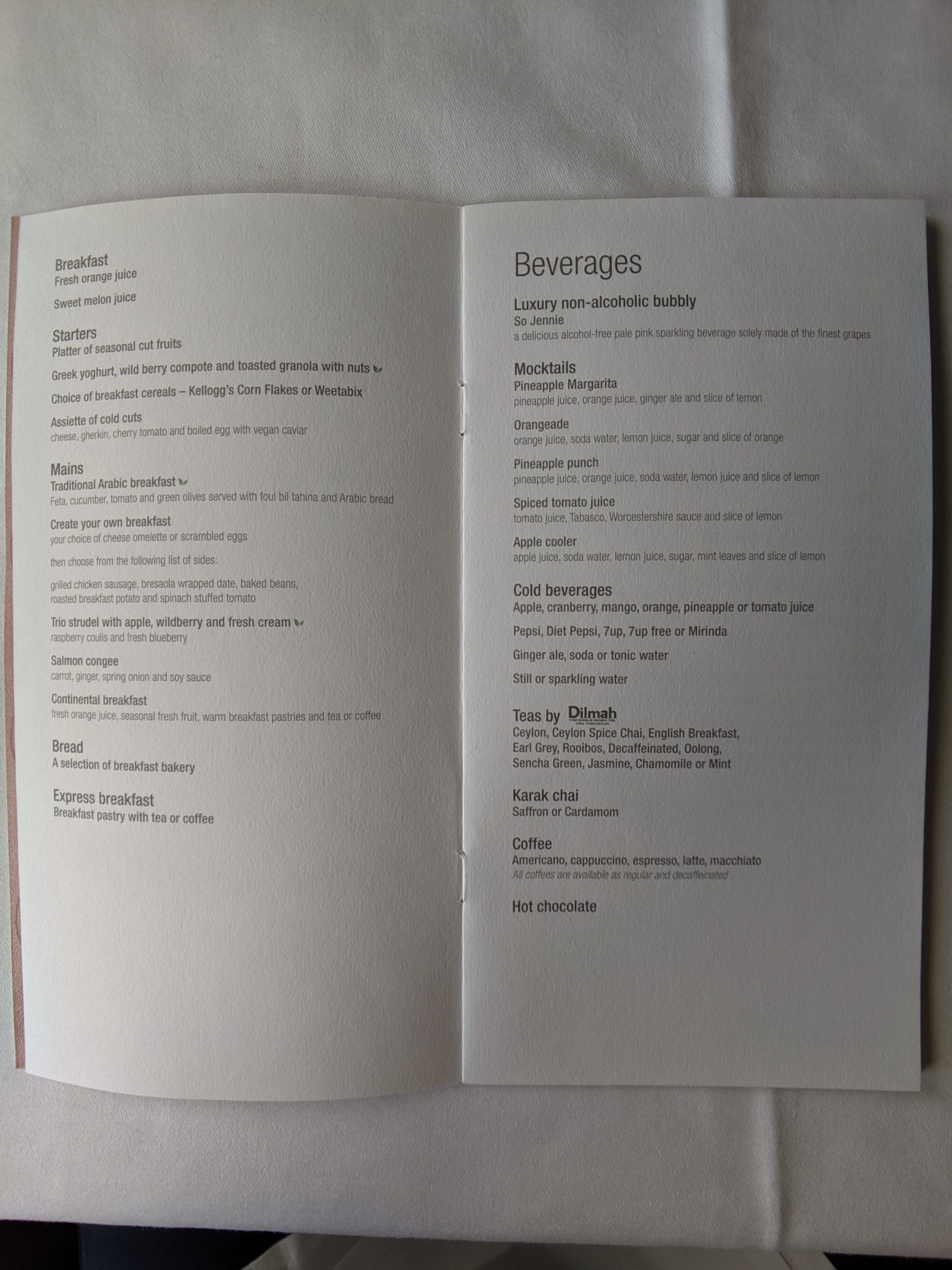 qatar airways first class menu