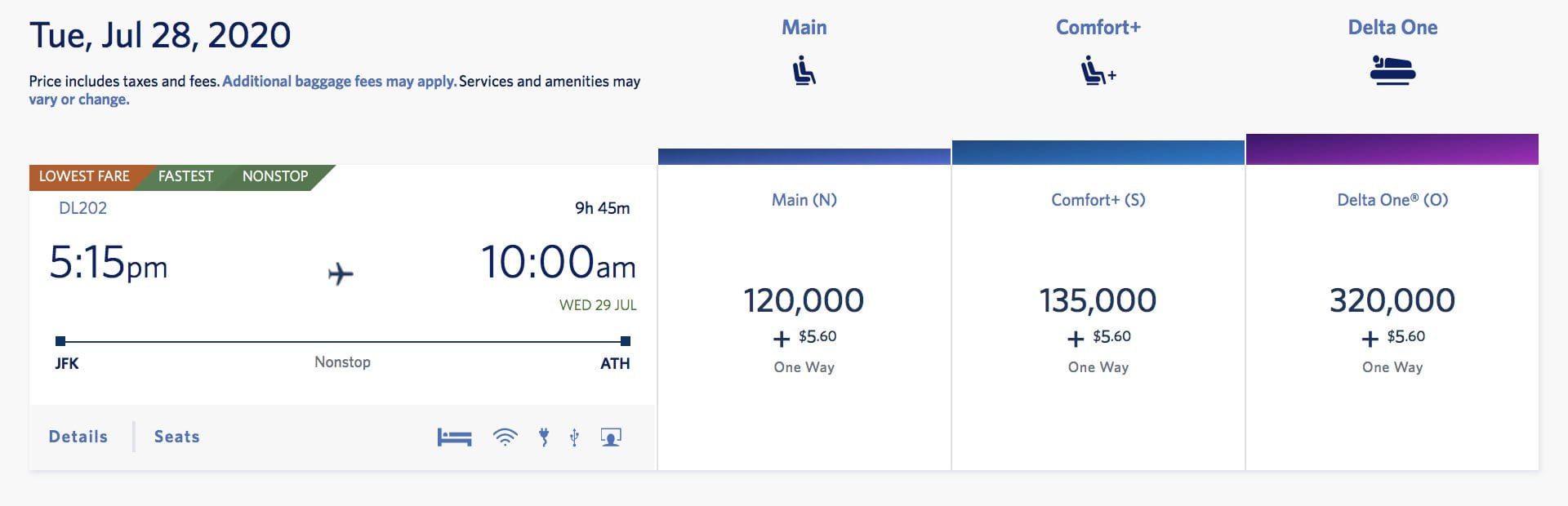 delta skymiles redemption from new york to athens for 120,000 skymiles