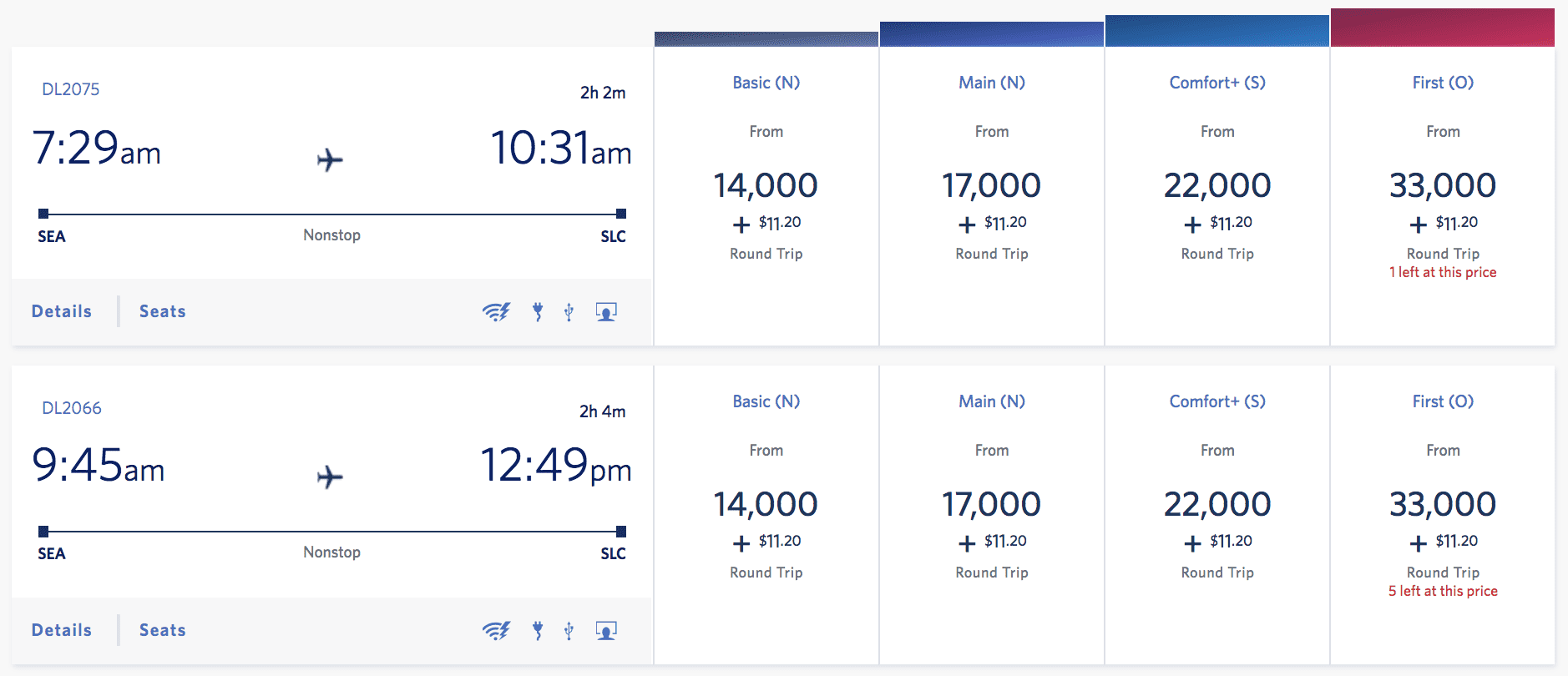 delta flights from seattle to salt lake city for 14,000 skymiles 