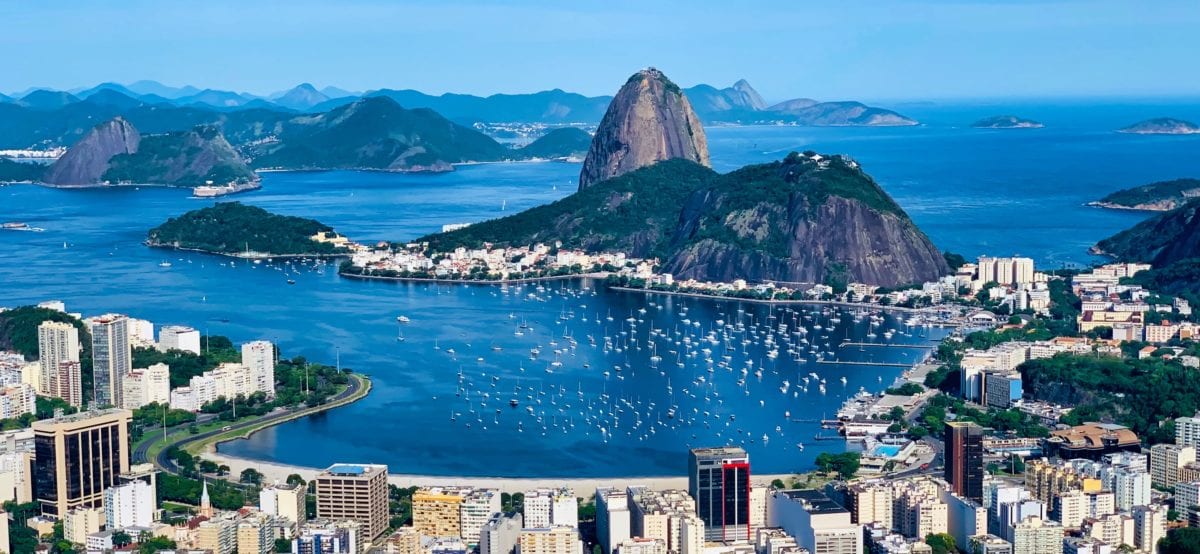 A large body of water with Ipanema in the background