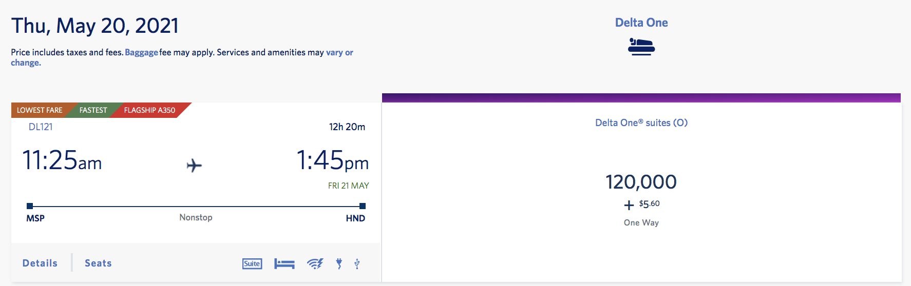 delta one mileage pricing