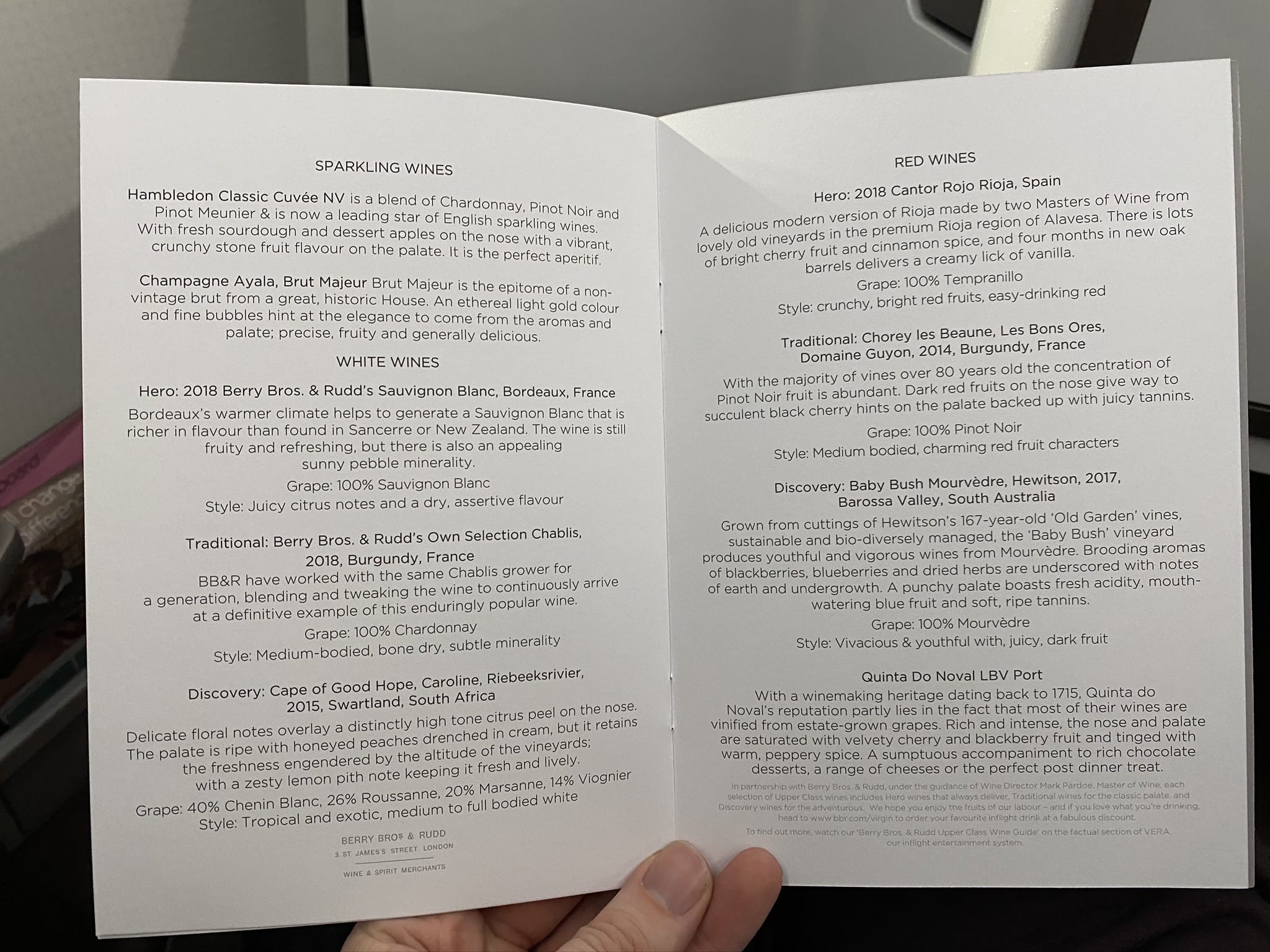 virgin atlantic upper class menu