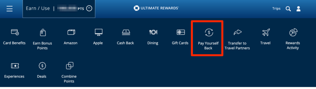 chase pay yourself back menu