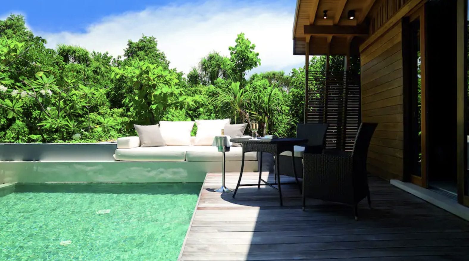 A chair sitting in front of a building