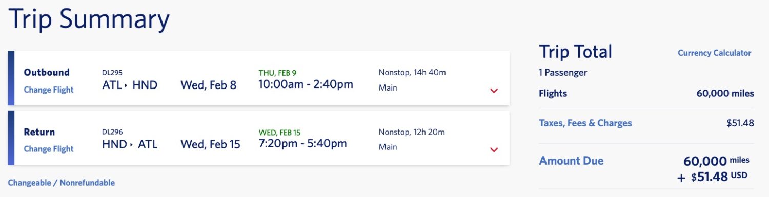 atlanta to tokyo skymiles deal