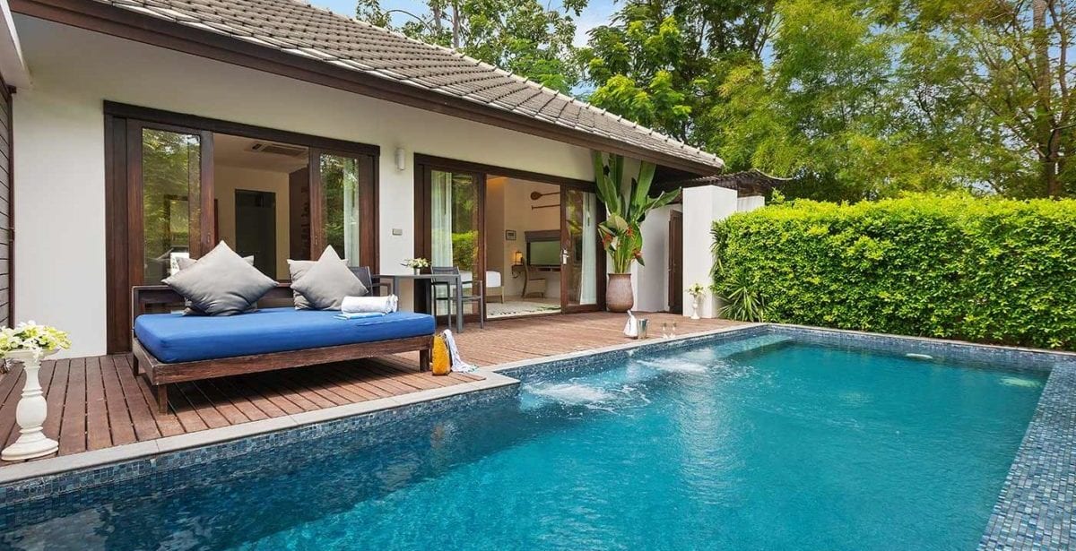 A small house with a pool