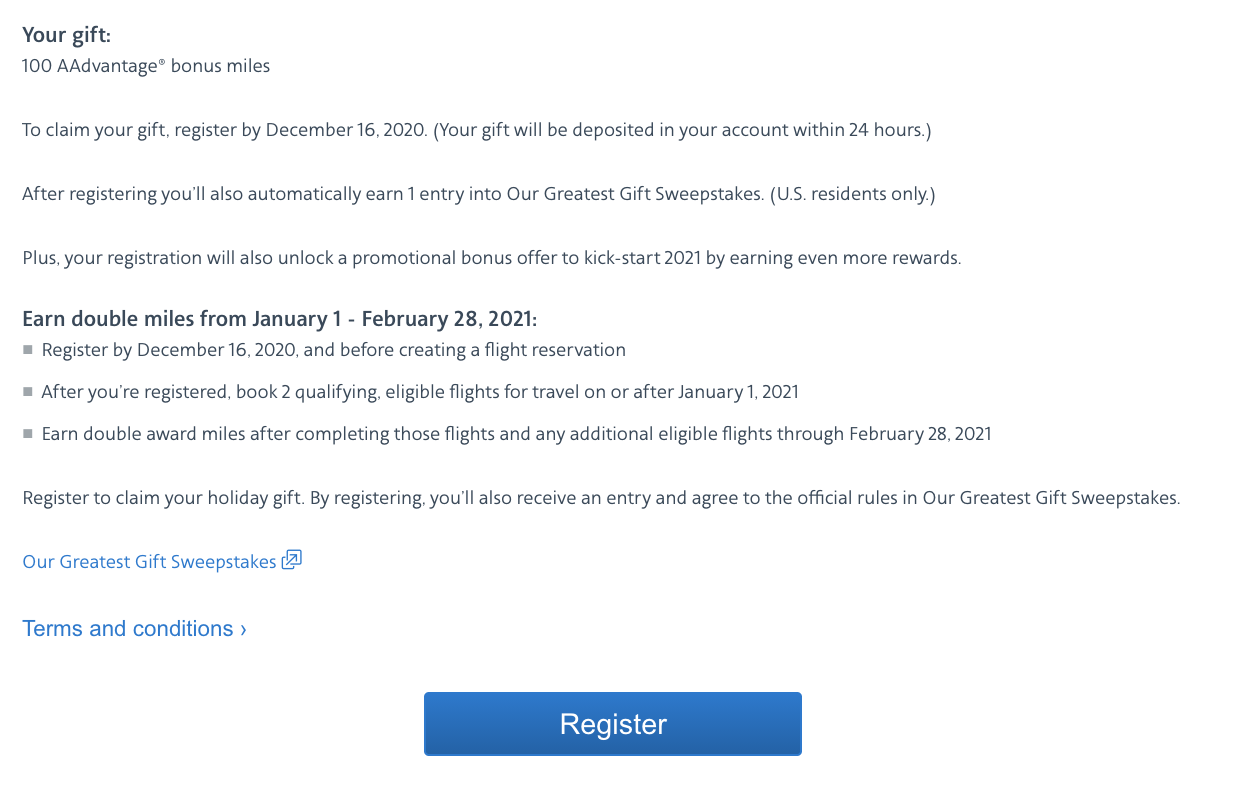 Check Your American Account for a Gift, Register to Win 500K Miles! 1 American airlines gift