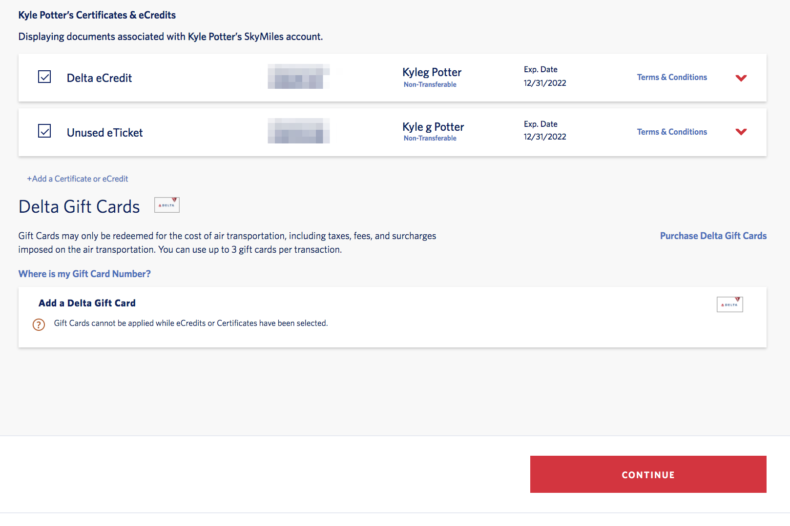 search for certificates and ecredits on delta website