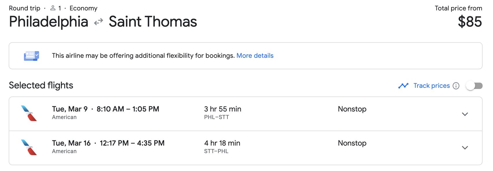 google flights pricing
