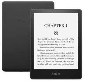 amazon kindle front and back with book text on the front screen