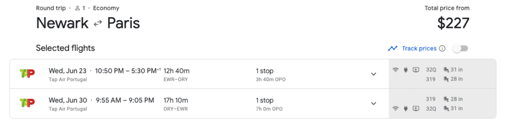 tap air portugal google flights priciing