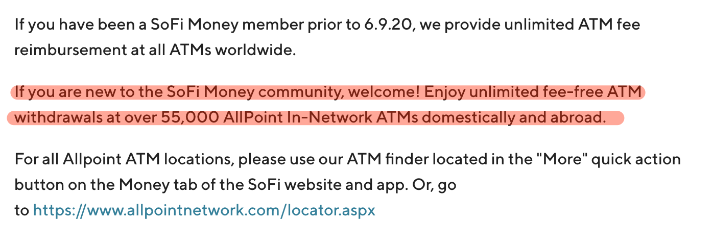 sofi money atm fees