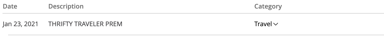 thrifty traveler premium coding on a credit card statement