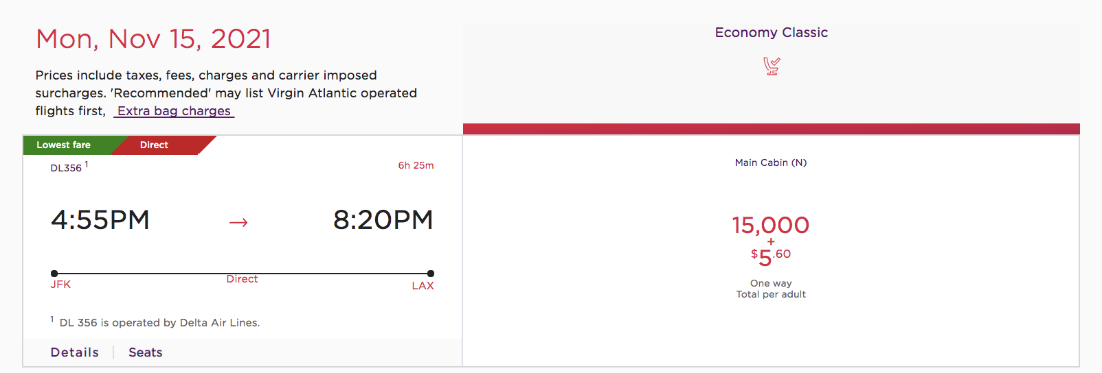 virgin Atlantic delta redemption