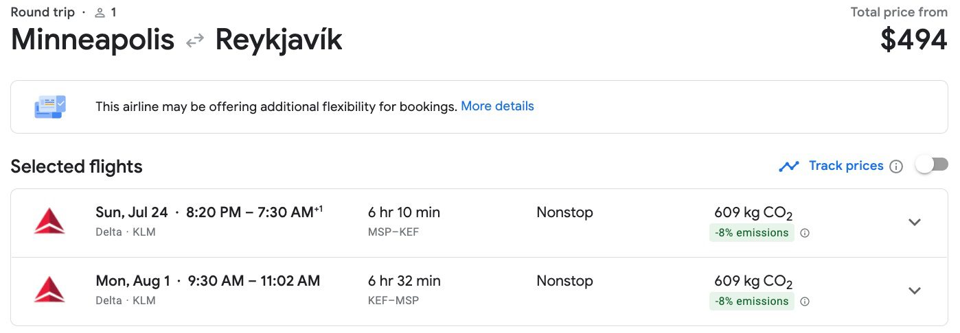 minneapolis to reykjavik flight