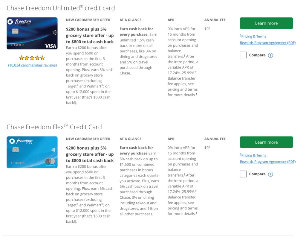 Chase freedom grocery offers