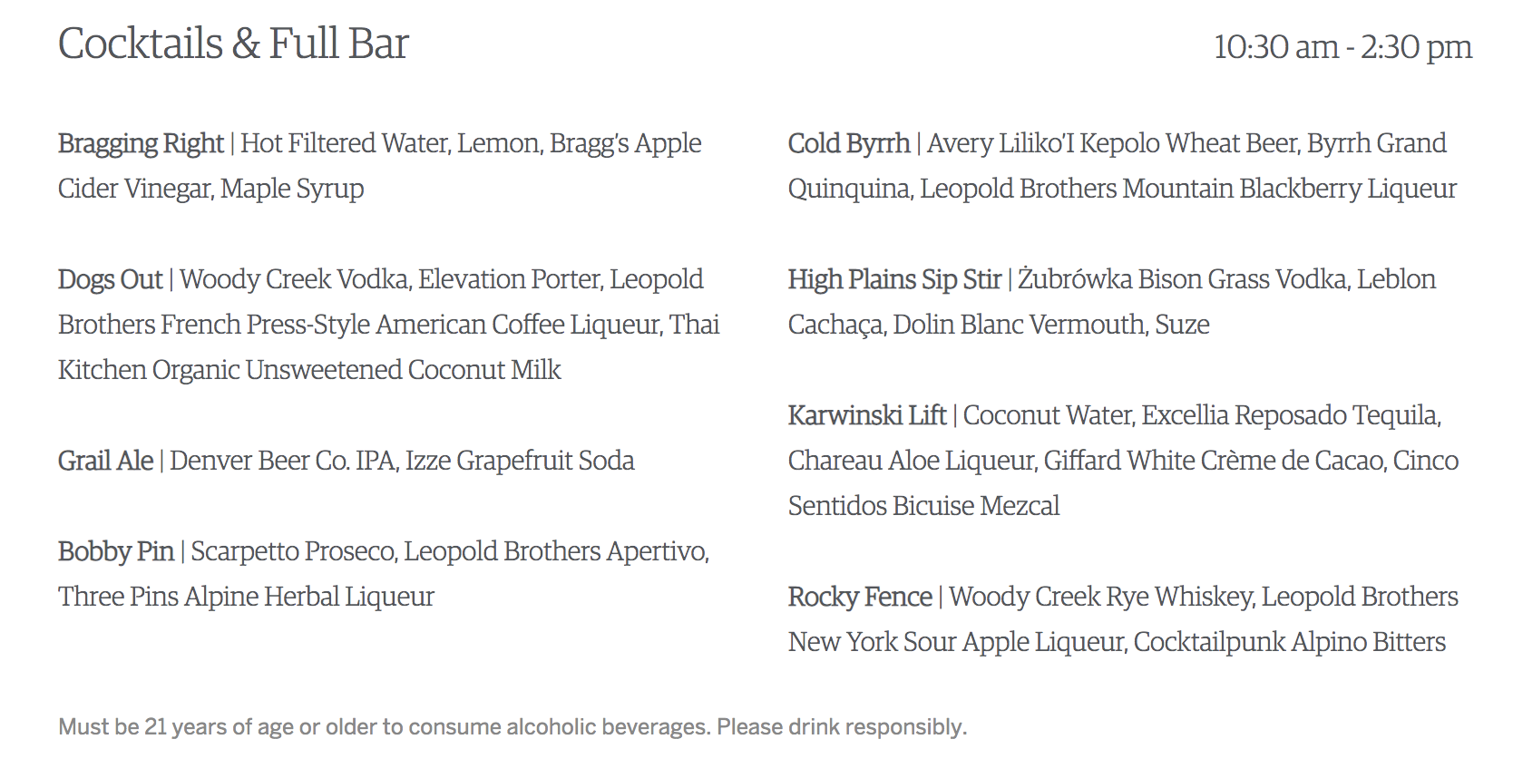 denver centurion cocktail list