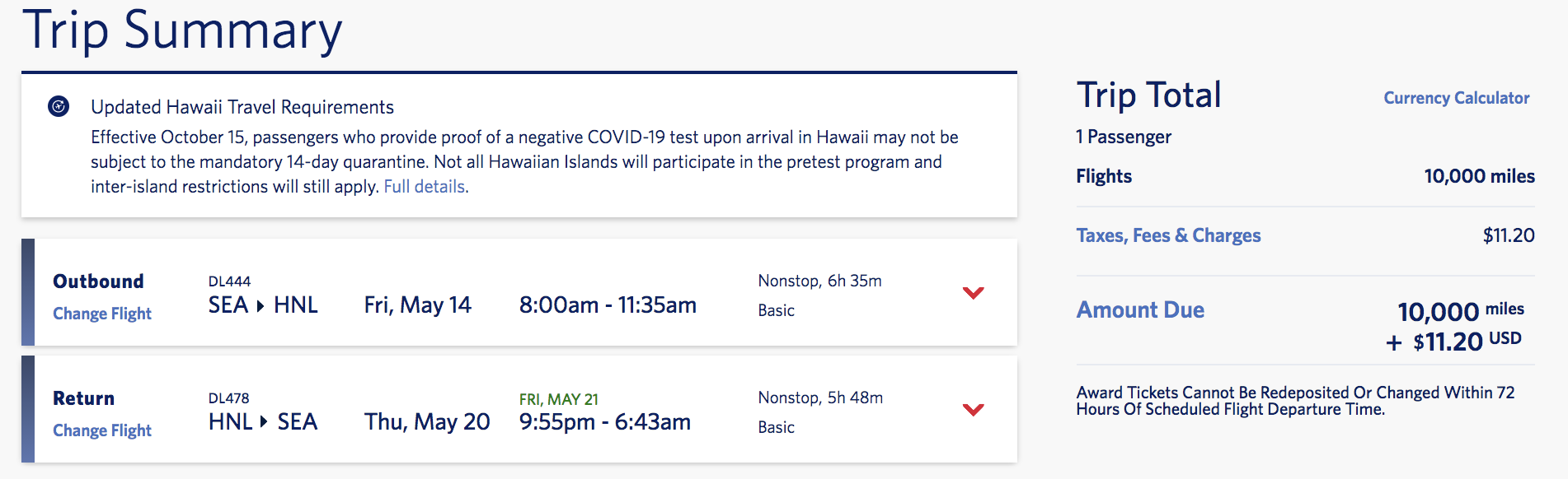 delta skymiles seattle to hawaii