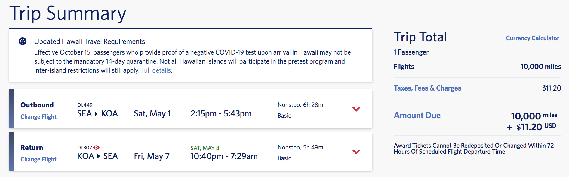 delta skymiles seattle to hawaii