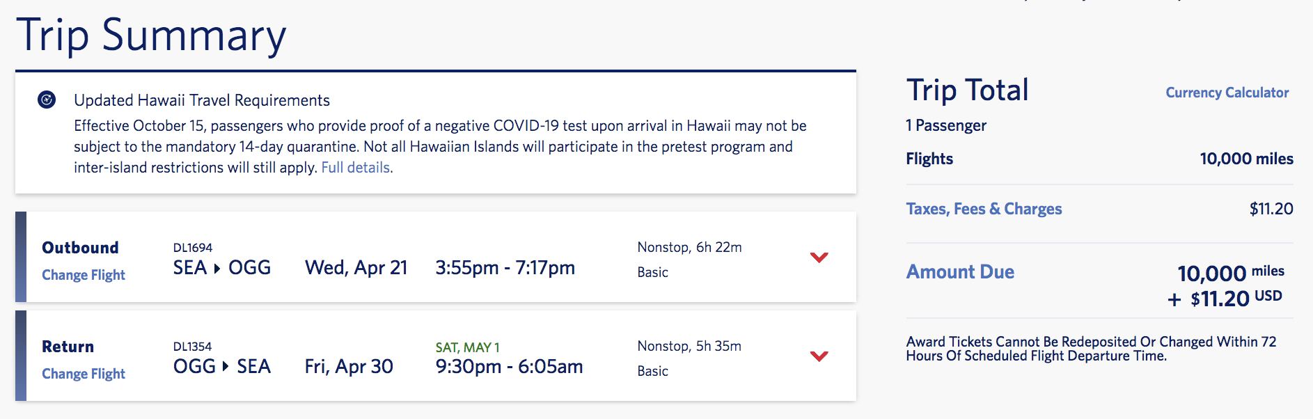 delta skymiles seattle to hawaii