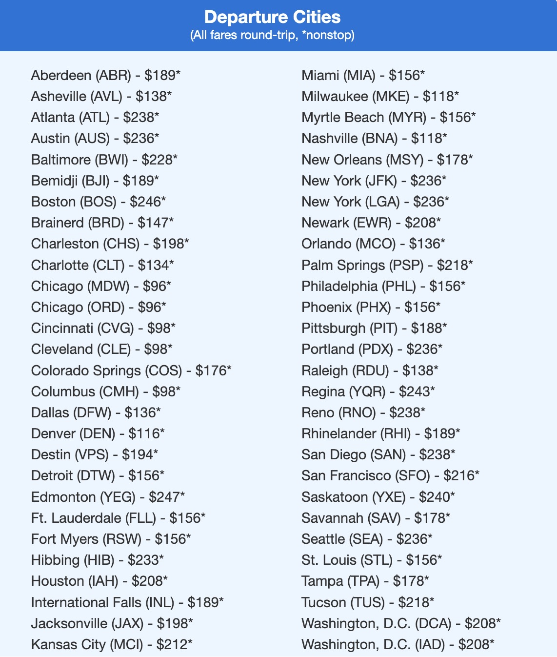 Minnesota flight deal info