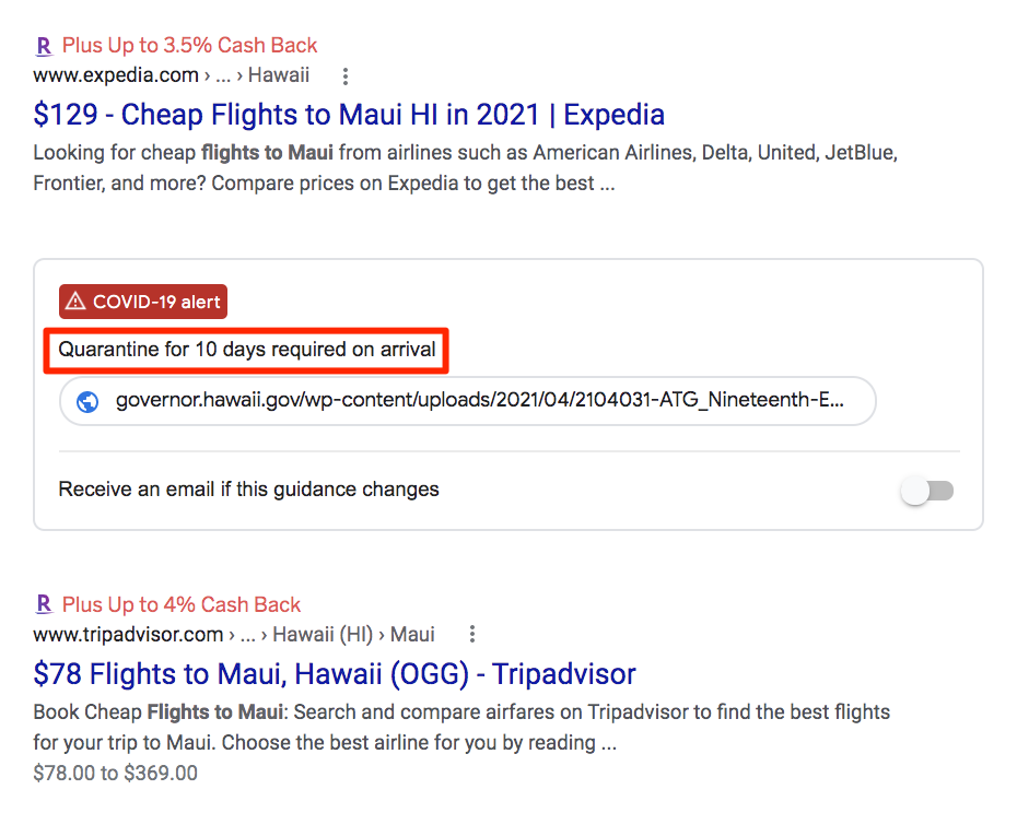 google travel restriction alerts