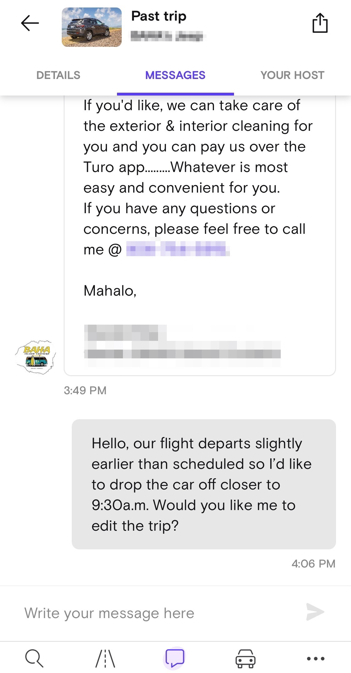 turo car rental messaging