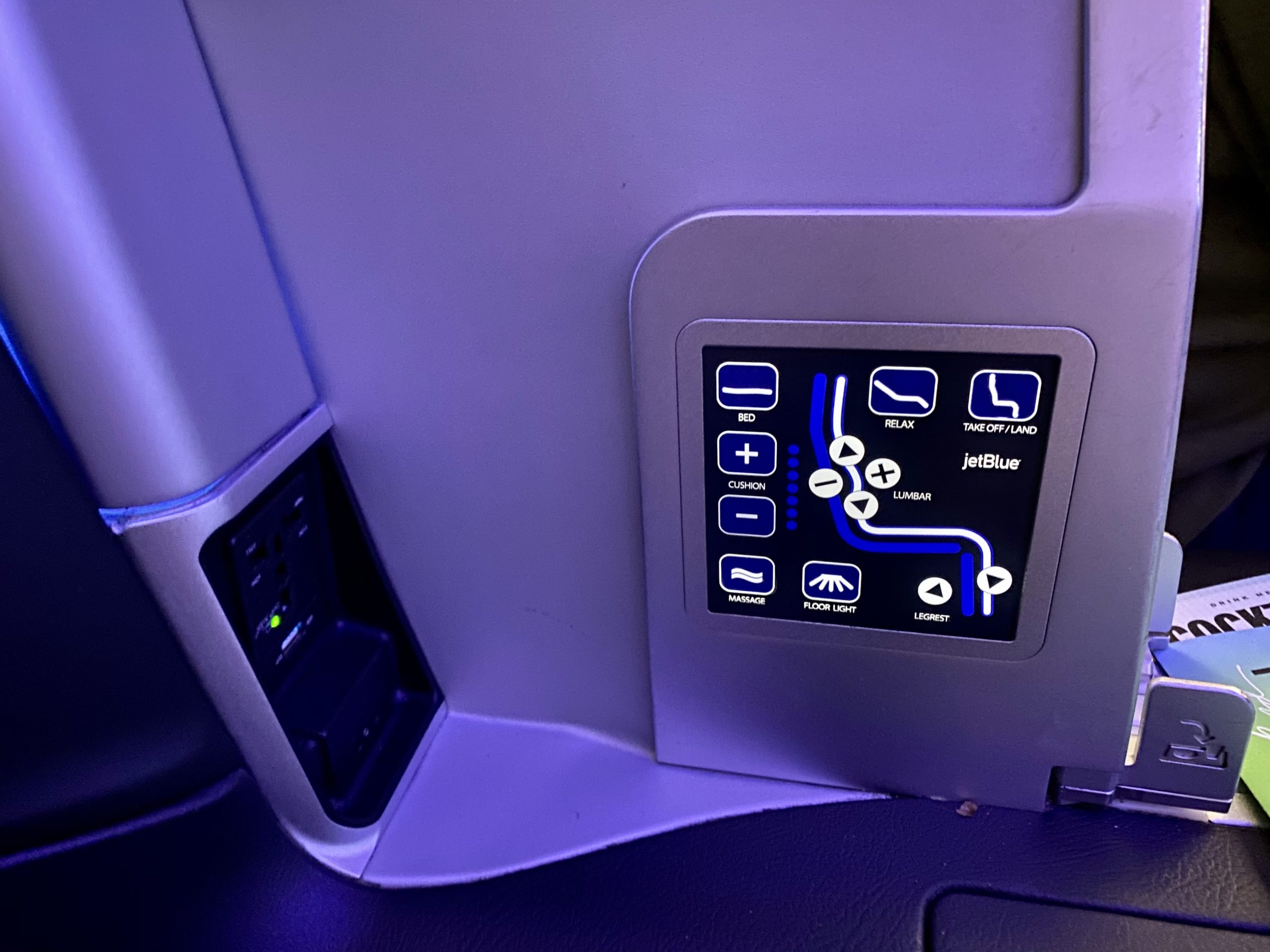 jetblue mint seat controls