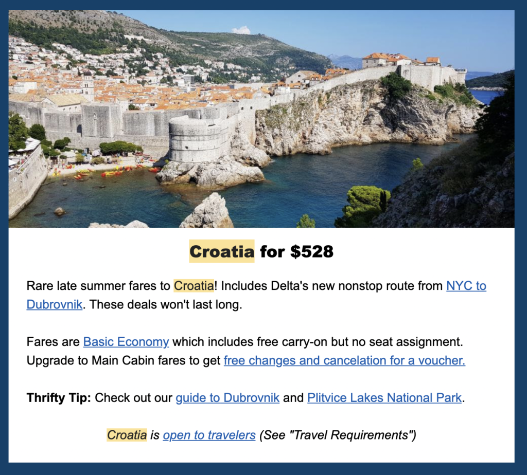 thrifty traveler premium croatia deal